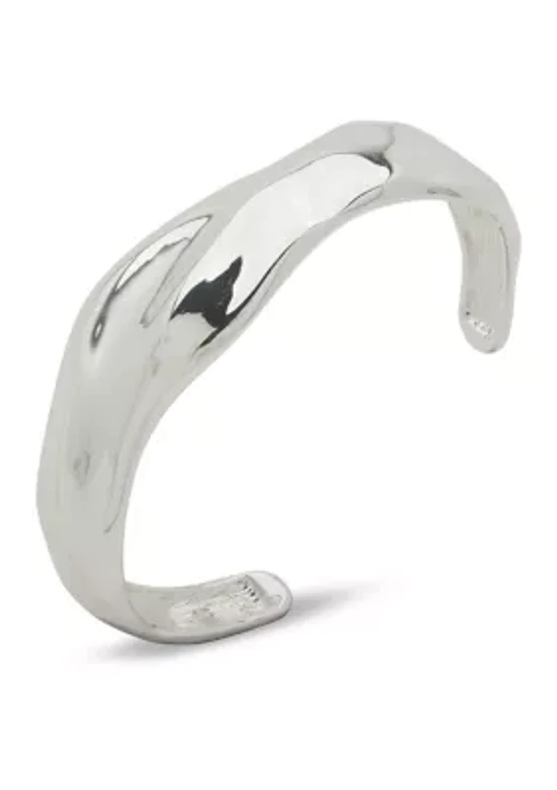 Silver Tone Molten Cuff Bracelet