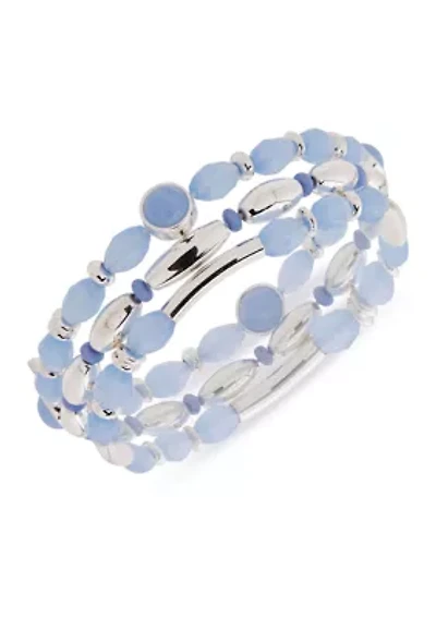 Silver Tone Blue 3 Row Stretch Bracelet Set