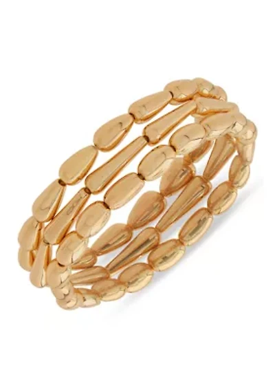 Gold Tone 3 Row Teardrop Stretch Bracelet Set