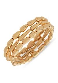 Gold Tone 3 Row Teardrop Stretch Bracelet Set