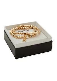 Gold Tone Puffy Initial Stretch Bracelet Set