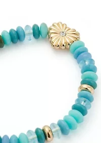 Gold Tone Heart Blue Bead Stretch Bracelet