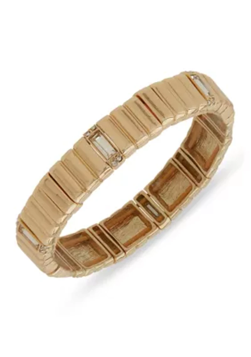 Gold Tone Crystal Banded Stretch Bracelet