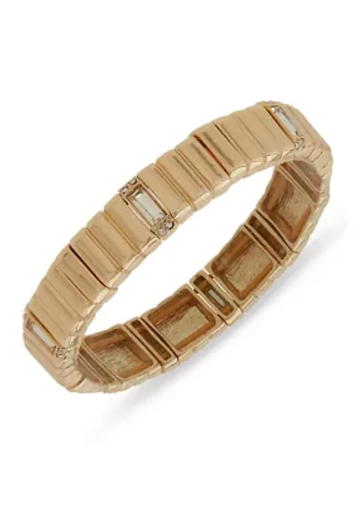 Gold Tone Crystal Banded Stretch Bracelet