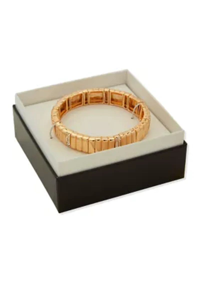 Gold Tone Crystal Banded Stretch Bracelet