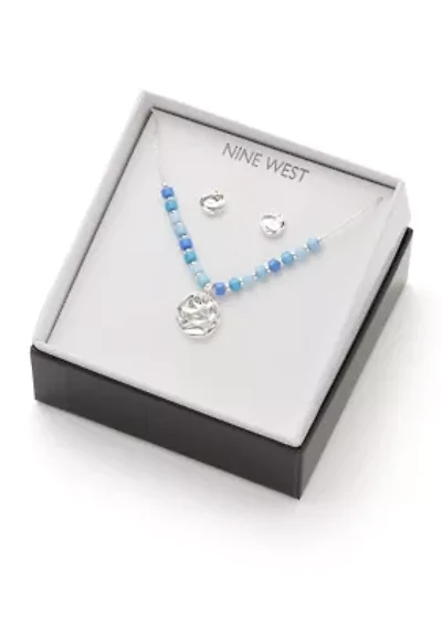 Silver Tone Molten Necklace and Earring Set