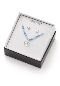 Silver Tone Molten Necklace and Earring Set