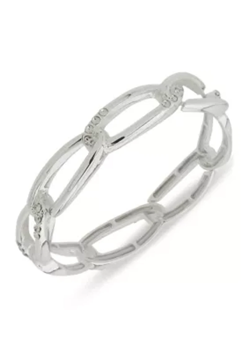 Silver Tone Crystal Pavé Link Stretch Bracelet