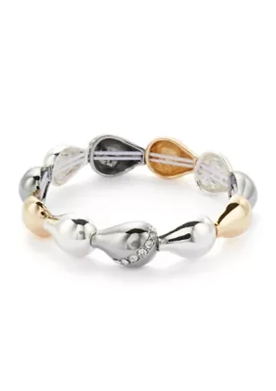 Tri Tone Puffy Teardrop Stretch Bracelet