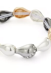 Tri Tone Puffy Teardrop Stretch Bracelet