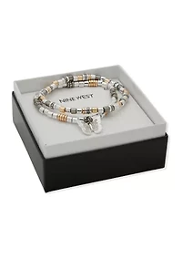 Tri Tone Crystal 2 Row Butterfly Stretch Bracelet Set