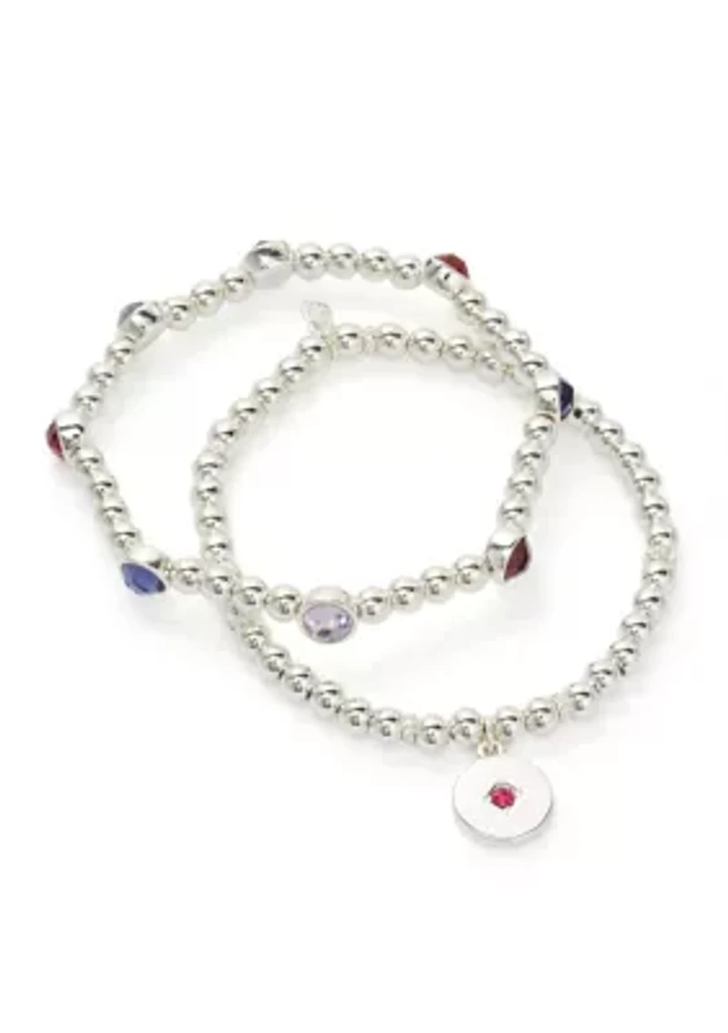 Silver Tone Stone Stretch Bracelet Set