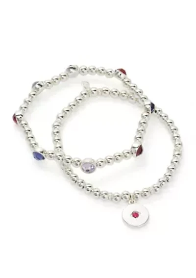 Silver Tone Stone Stretch Bracelet Set