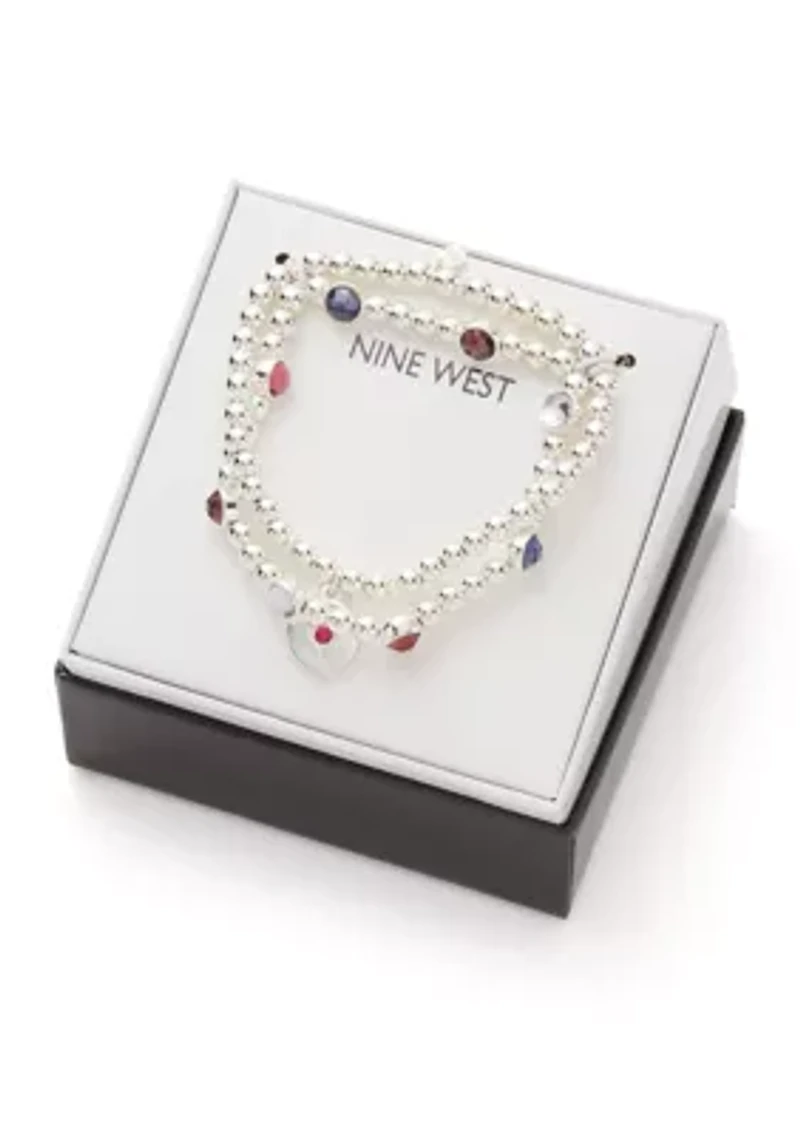 Silver Tone Stone Stretch Bracelet Set
