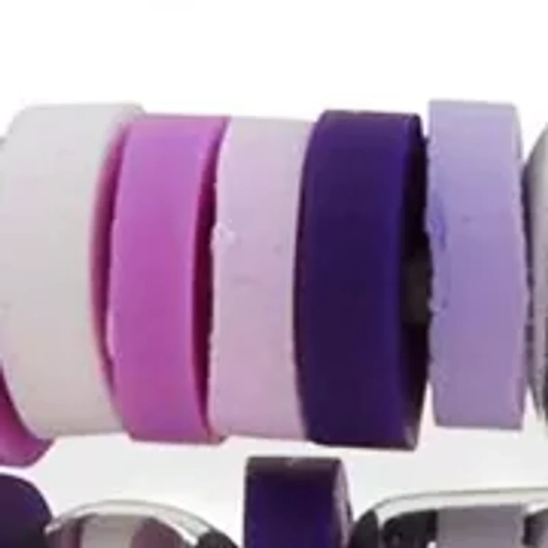 Silver Tone Purple 3 Row Bead Stretch Bracelet Set
