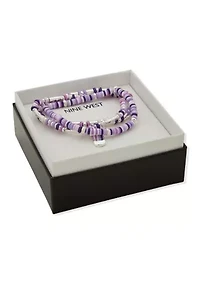 Silver Tone Purple 3 Row Bead Stretch Bracelet Set