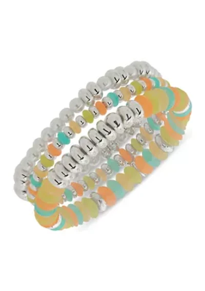 Silver Tone Multi 3 Row Cluster Stretch Bracelet Set