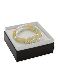 Silver Tone Multi 3 Row Cluster Stretch Bracelet Set