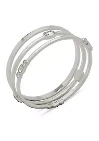 Silver Tone Crystal 3 Row Bangle Bracelet Set
