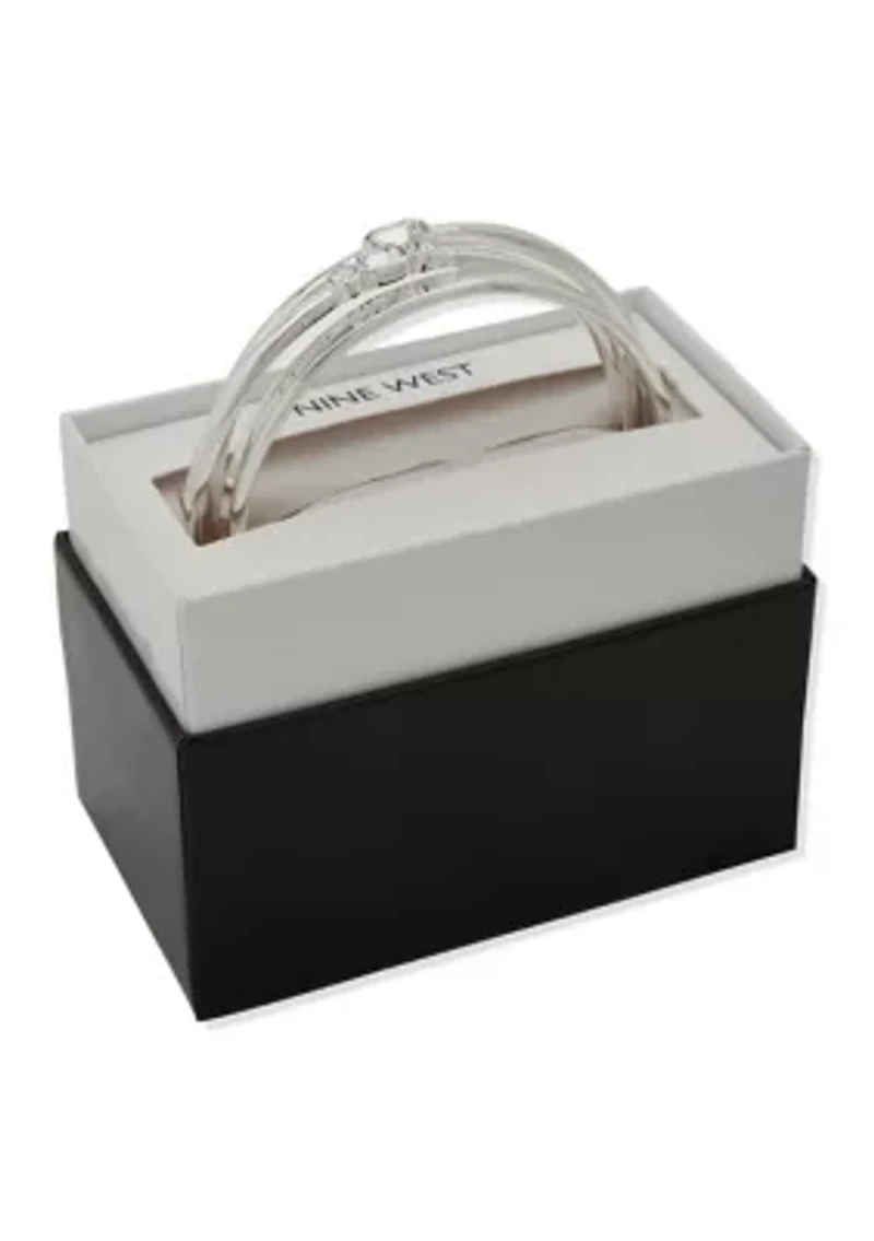 Silver Tone Crystal 3 Row Bangle Bracelet Set