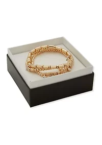 Gold Tone Crystal 3 Row Heart Stretch Bracelet Set