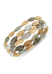 Tri Tone 3 Row Oval Stretch Bracelet Set
