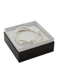 Silver Tone 3 Row Pave Stretch Bracelet Set