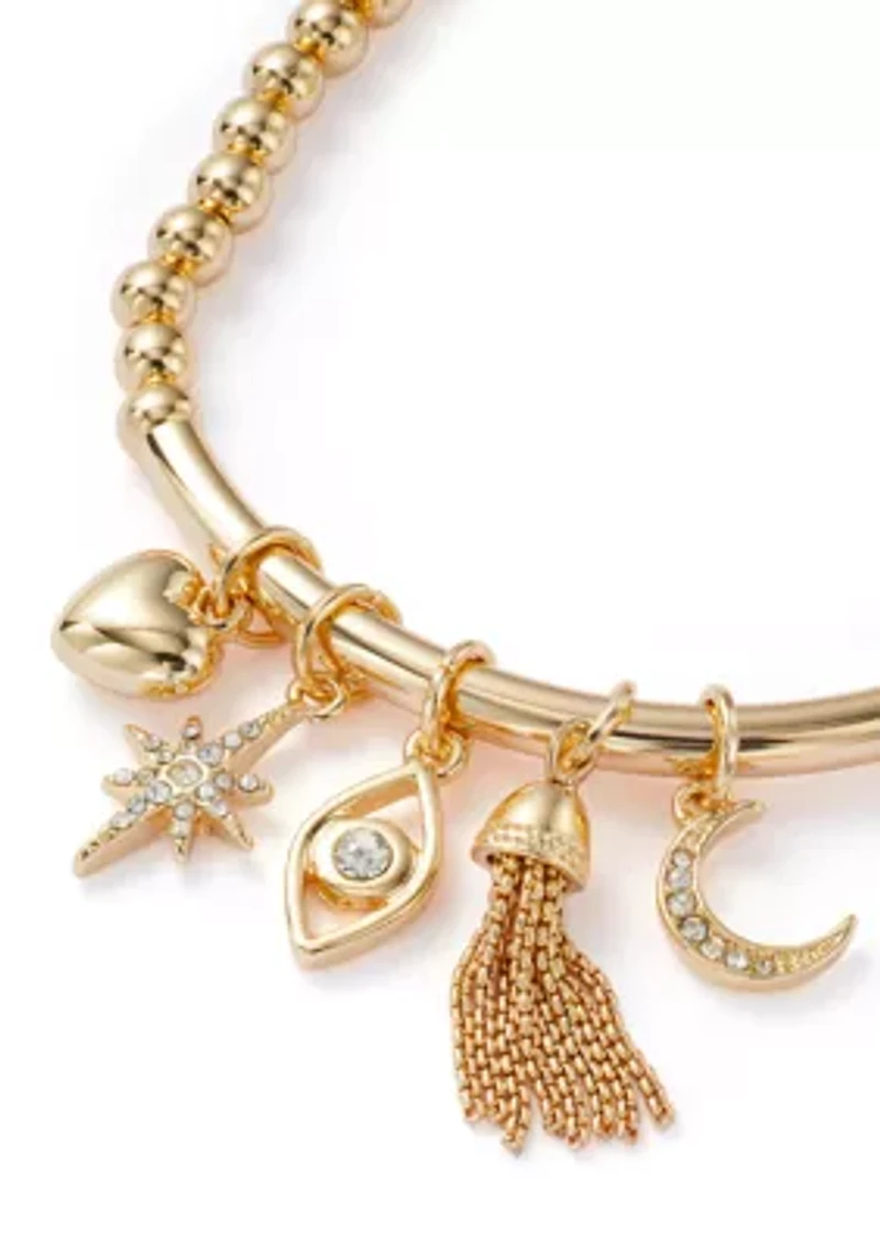 Gold Tone Charm Stretch Bracelet