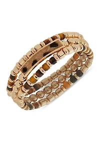 Gold Tone Brown Cheetah Stretch Bracelet Set