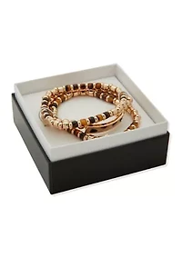 Gold Tone Brown Cheetah Stretch Bracelet Set