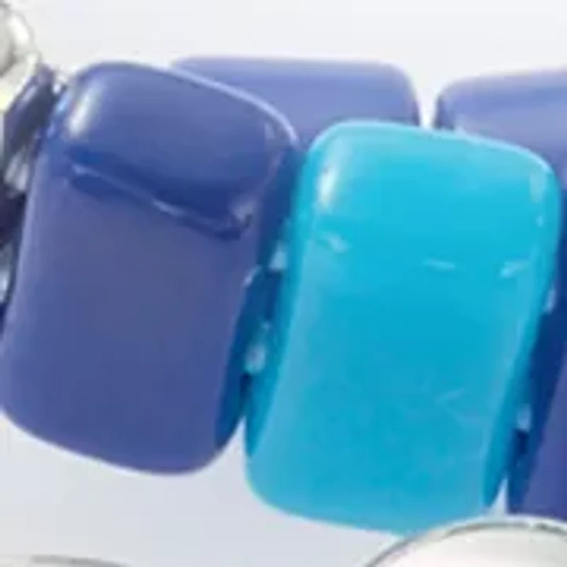 Silver Tone Blue Bead Stretch Bracelet Set