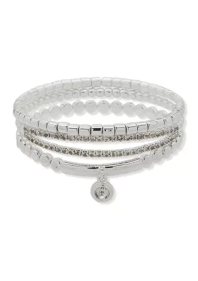 Silver Tone Beaded Stretch Bracelet Set