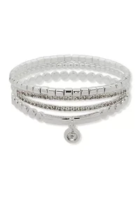 Silver Tone Beaded Stretch Bracelet Set 