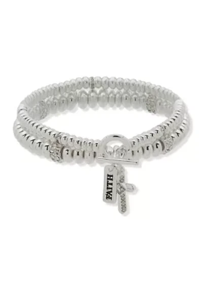 Silver Tone Faith Stretch Bracelet Set 