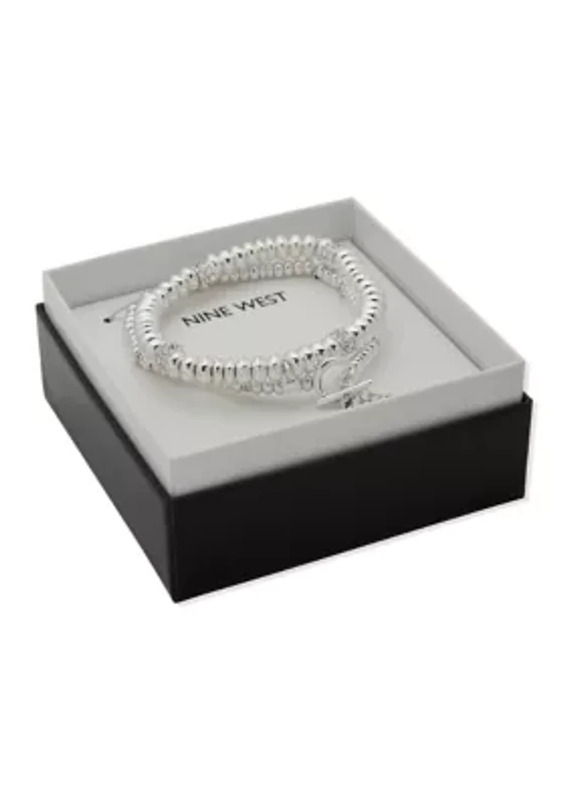 Silver Tone Faith Stretch Bracelet Set 
