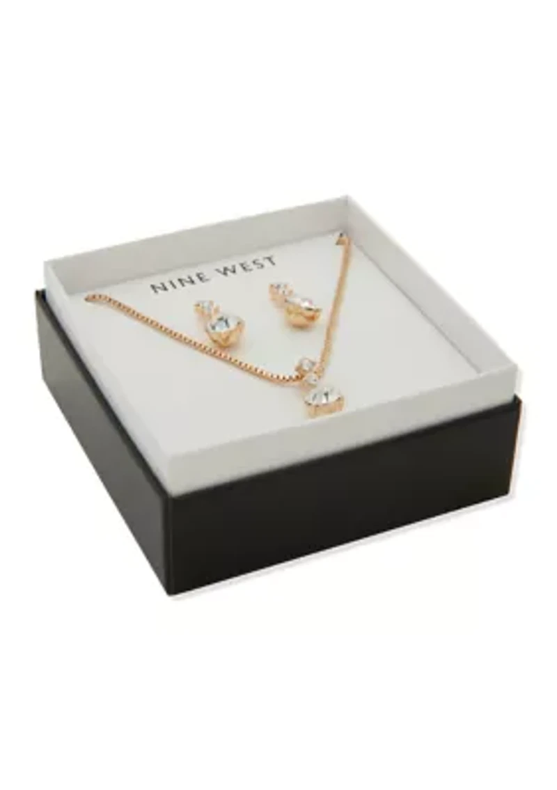 Gold Tone Gem Drop Earrings and Pendant Necklace Set