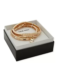 Gold Tone  Crystal Padlock Stretch Bracelet Set
