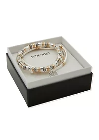 Tri Tone Multi Pave Charm Stretch Bracelet Set