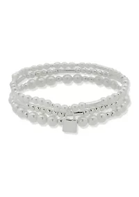 Three Silver Tone Pearl Stretch Bracelets