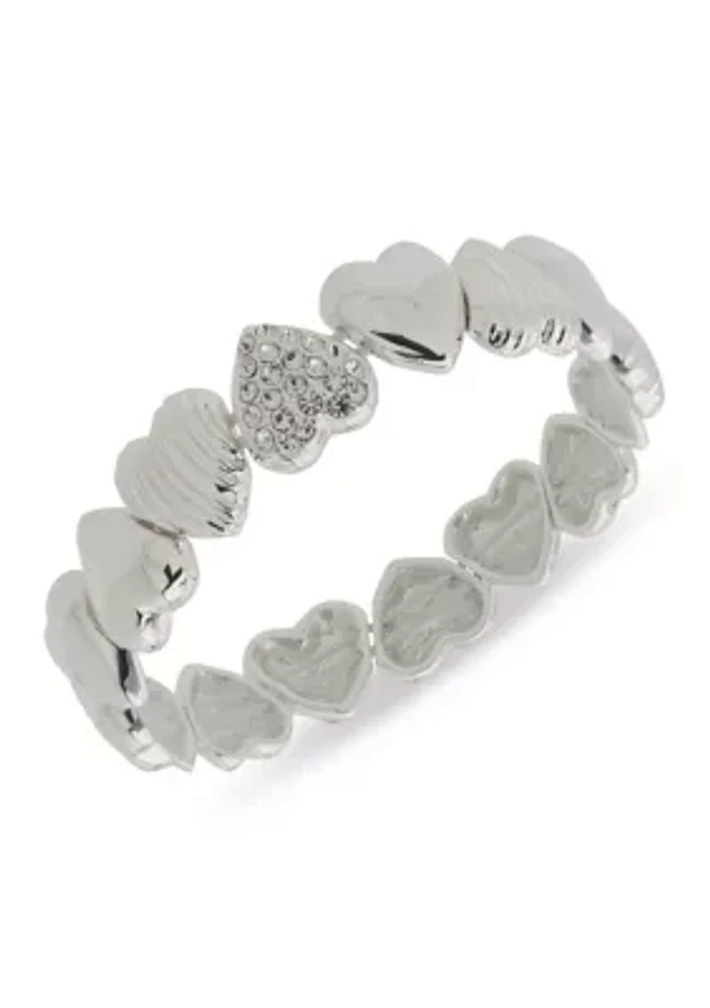 Silver Tone Crystal Puffy Heart Stretch Bracelet