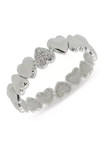Silver Tone Crystal Puffy Heart Stretch Bracelet