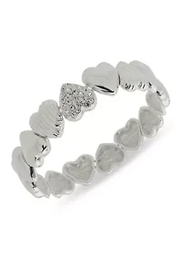 Silver Tone Crystal Puffy Heart Stretch Bracelet