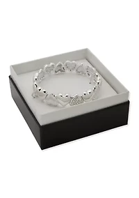 Silver Tone Crystal Puffy Heart Stretch Bracelet