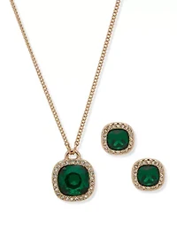 Silver Tone Cushion Boxed Necklace and Earrings Set