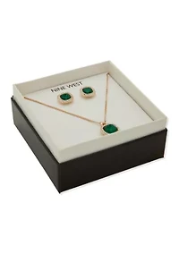 Silver Tone Cushion Boxed Necklace and Earrings Set
