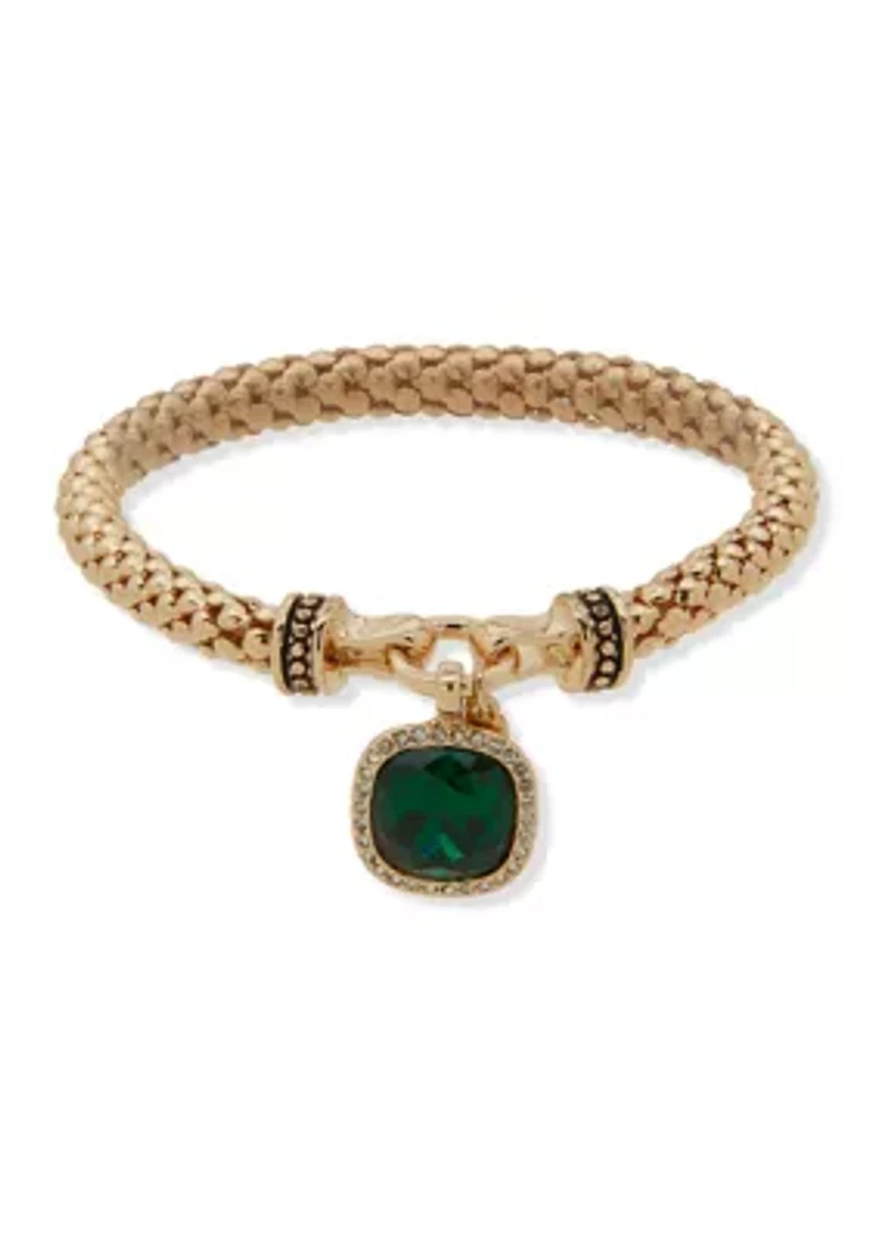 Gold Tone Square Gem Stretch Bracelet