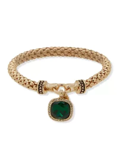Gold Tone Square Gem Stretch Bracelet