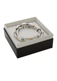 Tri-Tone Square Stone Stretch Bracelet Set