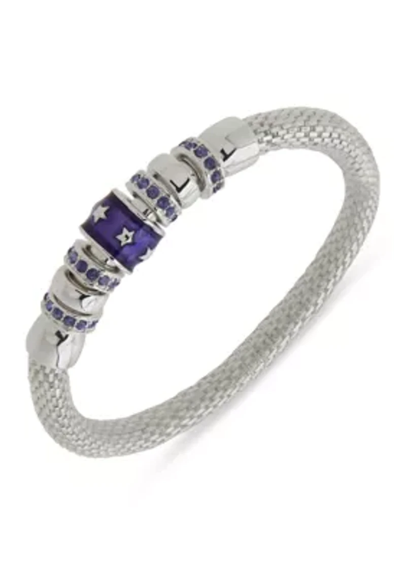 Silver Tone Purple Star Rondelle Stretch Bracelet