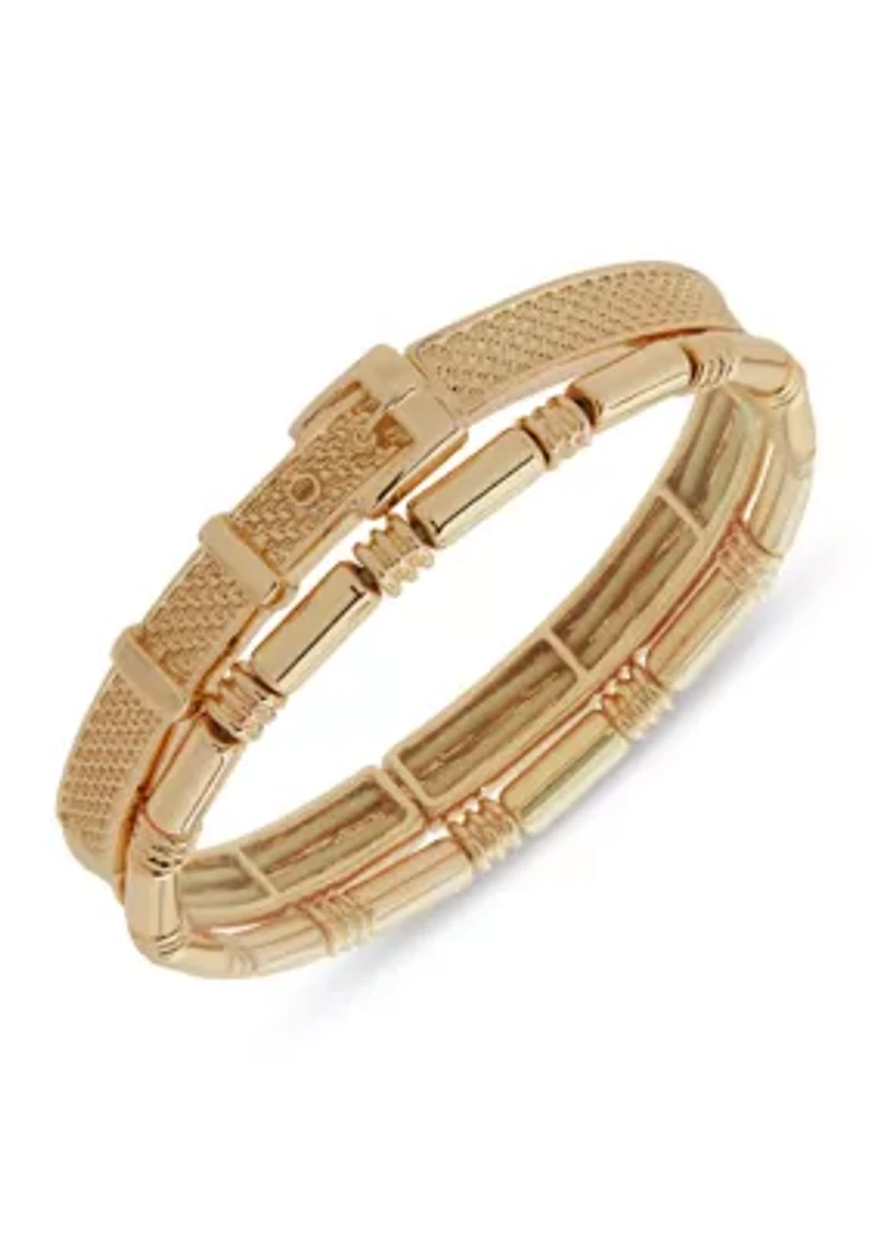 Gold Tone Buckle Stretch Bracelet Set